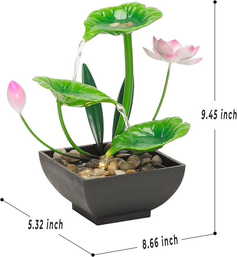 YOQUATE Water Fountain Indoor Waterfall Fountain 3-Tier Tabletop Fountain Lotus Desk Relaxation Home Decor Including Lots of Rocks and Soothing Sound Machine (Green 1) - Image 5